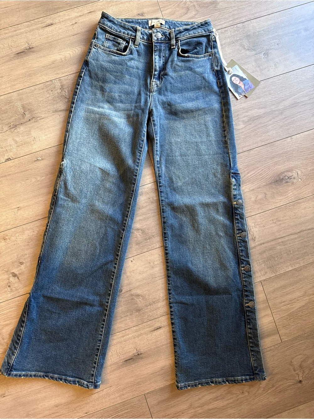 Nili Lotan Size 2 High Rise Wide-Leg Jeans Side Snap Detail NWT Retro Boho